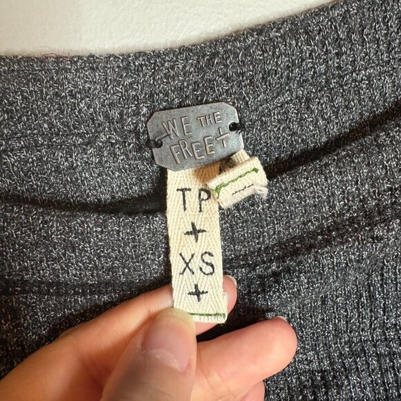Free People We The Free Waffle Knit Patchwork Long Sleeve Top In Gray - Picture 4 of 7
